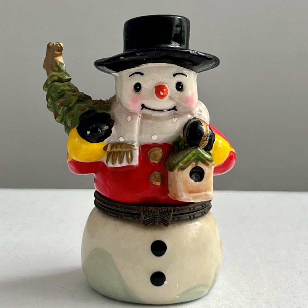 Vintage Christmas Snowman Pill Box Holiday Ornament or Gift
